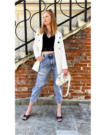 Roztrhané rifle MOM JEANS