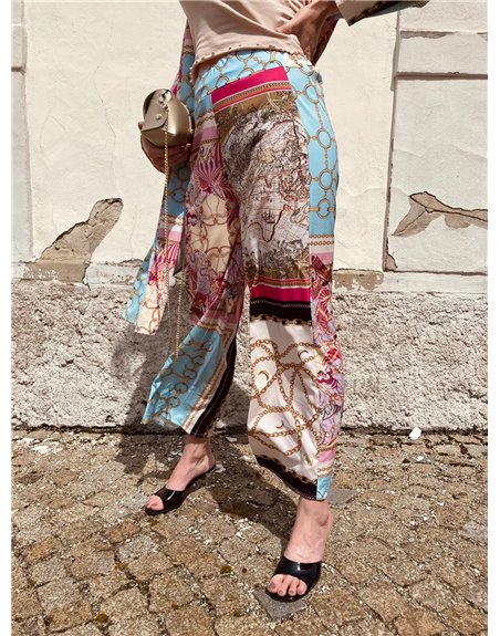 Vzorovaný kimono komplet  pink long