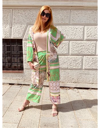 Vzorovaný kimono komplet green